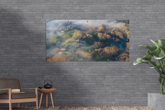 Affiche clôture Ferme - Brouillard - Nature - 200x100 cm - Toile de jardin