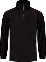 Zwarte Tricorp fleece trui met halverwege rits, rode ritsdetail en steekzakken.
