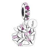 Tracelet - Zilveren bedels - Bedel Levensboom mama - Familieboom 'mum' met roze zirkonia - 925 Sterling Zilver - Pandora compatible - Met 925 Zilver Certificaat - Sinterklaas en Ke