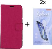 Oppo A15 - Bookcase Roze - portemonee hoesje met 2 stuks Glas Screen protector