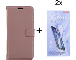 Bookcase Geschikt voor: Nokia G10 / G20 - Rosé Goud - portemonnee hoesje met 2 stuks Glas Screen protector