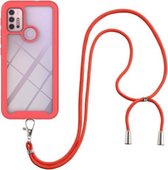 Voor Motorola Moto E7 Power Sterrenhemel Effen Kleur Serie Schokbestendige PC + TPU Beschermhoes met Nekband (Rood)