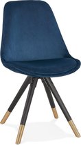 Alterego Design stoel 'HAMILTON' in blauw fluweel en poten in zwart hout