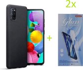 Oppo A52 / Oppo A72 / Oppo A92 TPU Silicone rubberen hoesje + 2 Stuks Tempered screenprotector - zwart