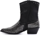 WELOVESHOES® Dames Cowboylaarzen, Enkellaarsjes met Hak Kort - Imitatieleer - Zwart - Maat 38