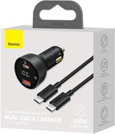 Chargeur Voiture Baseus Superme USB/USB-C 100W Charge Fast Chargeur Rapide Zwart
