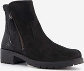 Hush Puppies suede dames enkellaarsjes met hak - Zwart - Maat 41 - Echt leer - Uitneembare zool