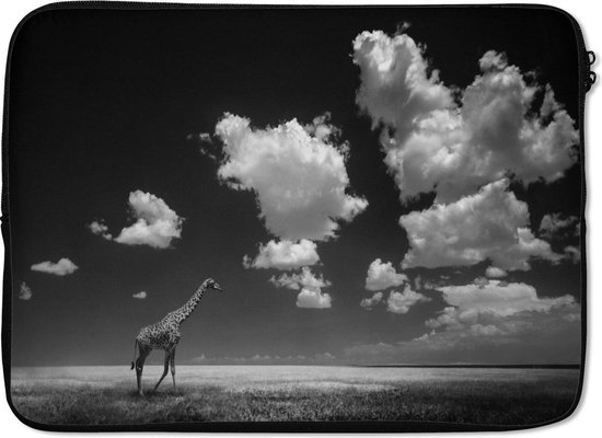 Housse pour ordinateur portable 13 pouces 34x24 cm - Girafes en noir et blanc - Housse pour Macbook & Laptop Girafe se promène dans le champ en noir et blanc - Housse pour ordinateur portable avec photo