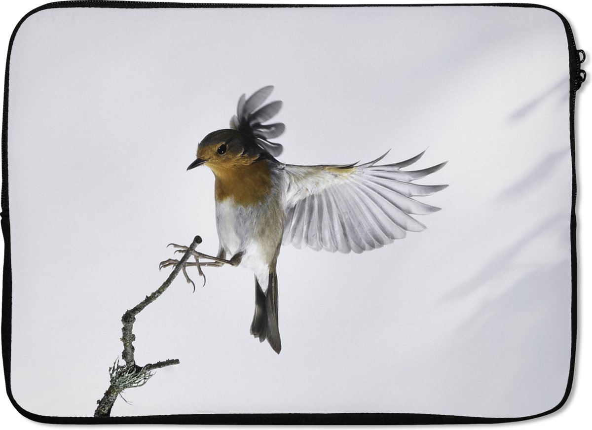 Laptophoes 14 inch - Close-up vogel - Laptop sleeve - Binnenmaat 33x23 cm - Zwarte achterkant