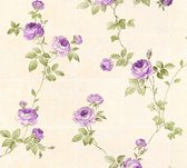 A.S. Création behangpapier bloemen donker paars, groen en beige - AS-345015 - 53 cm x 10,05 m