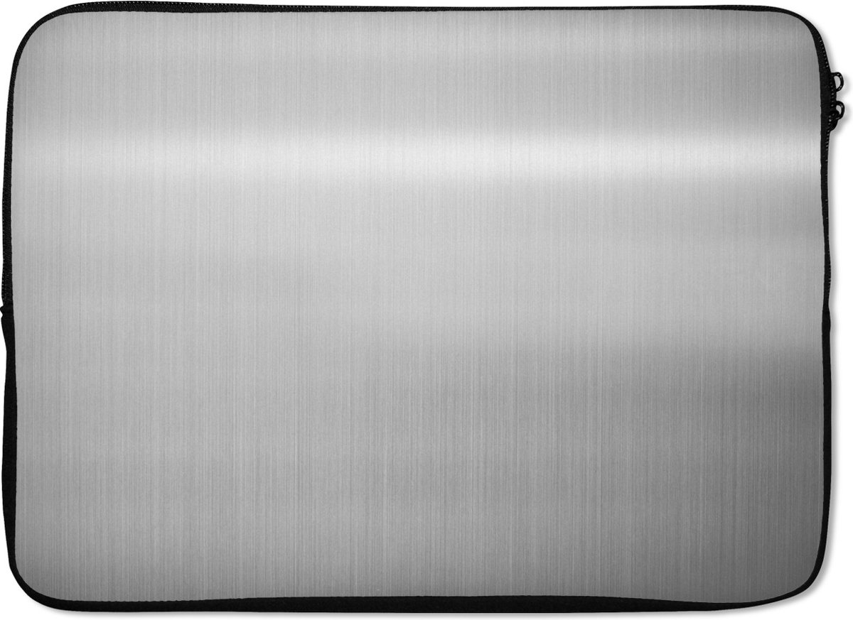 Laptophoes 14 inch - Metaal print - Zilver - Grijs - Laptop sleeve - Binnenmaat 33x23 cm - Zwarte achterkant