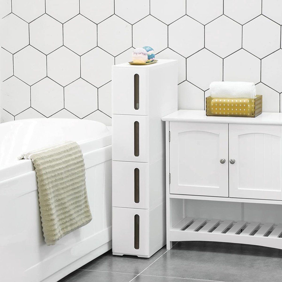 4 Tier Trolley Kitchen Trolley Niche -plank Op Wielen Met Handgrepen Keukenplank Badkamerplank 40 X 135 X 93 Cm Witte Ksc018w01