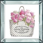 40 x 40 cm - Spiegellijst met prent - Louis vuitton tas met bloemen - prent achter glas