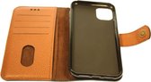 Made-NL Handgemaakte iPhone 12 Pro Max book case robuuste bruin reptiel motive leer hoesje