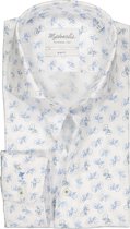 Michaelis Slim Fit overhemd - mouwlengte 7 - wit met blauw fiets dessin - Strijkvriendelijk - Boordmaat: 38