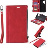 Voor Samsung Galaxy A32 5G Zijrits Terug Kaart Horizontale Flip PU Lederen Case met Kaartsleuven & Portemonnee & Fotolijst & Lanyard (Rood)