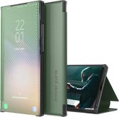 Voor Samsung Galaxy A32 4G Koolstofvezel Textuur Bekijk Tijd Horizontale Flip Leather Case met Houder & Touch Call Display ID (Groen)