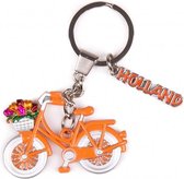 sleutelhanger Holland Fiets 6 cm staal oranje/wit