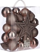 39x Boules de Noël en plastique 8 cm avec pointe étoile rose clair - Paquet de boules de Noël avec pointe rose clair