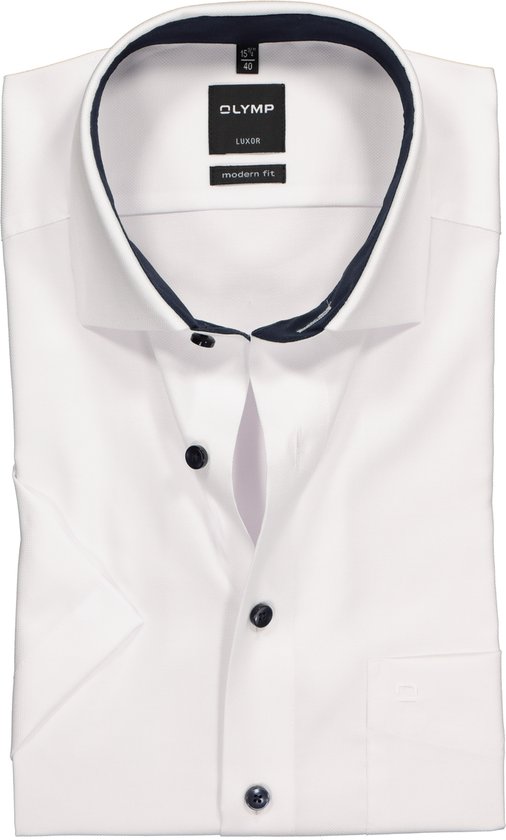 OLYMP Luxor modern fit overhemd - korte mouw - wit structuur (contrast) - Strijkvrij - Boordmaat: