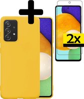 Samsung A52 Hoesje Geel Siliconen Case Met 2x Screenprotector - Samsung Galaxy A52 Hoesje Hoes met 2x Screenprotector - Geel