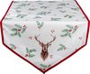 Clayre & Eef Tafelloper Kerst 50x160 cm Wit Rood Katoen Hert Hulstbladeren Tafelkleed