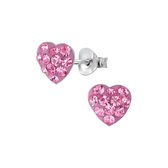 Joy|S - Zilveren hartje oorbellen - 7 mm - kristal magenta roze