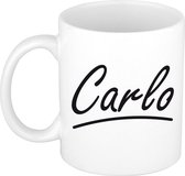 Carlo naam cadeau mok / beker met sierlijke letters - Cadeau collega/ vaderdag/ verjaardag of persoonlijke voornaam mok werknemers