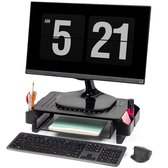 LifeGoods Monitor Standaard  Opberglade en Opbergruimte Laptop / Beeldscherm Verhoger 39,5x25x5 CM Zwart