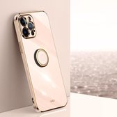 XINLI Straight 6D Plating Gouden Rand TPU Schokbestendig Hoesje met Ringhouder Voor iPhone 12 Pro (roze)