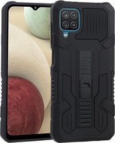 Voor Samsung Galaxy A12 Vanguard Warrior All Inclusive dubbele kleur schokbestendig TPU + pc-beschermhoes met houder (rotszwart)