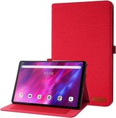 Voor Lenovo Tab K10 Stof Textuur Horizontale Flip TPU Leren Case met Houder (Rood)