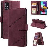 Voor Samsung Galaxy A51 Skin Feel Business Horizontale Flip PU Lederen Case met Houder & Multi-Card Slots & Portemonnee & Lanyard & Fotolijst (Wijnrood)