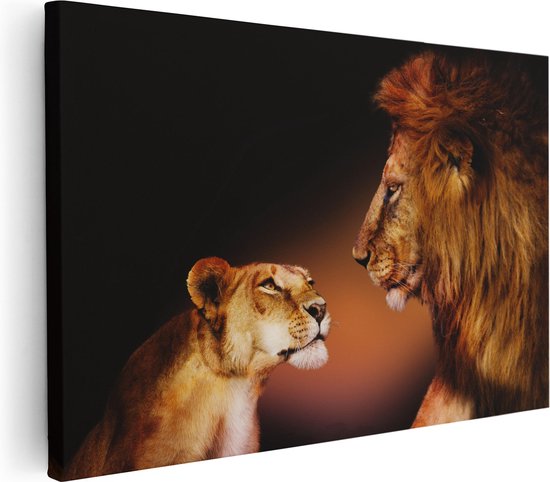 Artaza - Peinture sur toile - Lion et lionne - Couleur - 90x60 - Photo sur toile - Impression sur toile