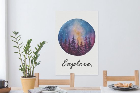 Peinture sur toile Aquarelle - Arbre - Nuit - 40x60 cm - Décoration murale