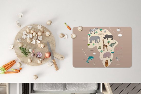 Set de table - Carte du Wereldkaart - Enfants - Afrique - Animaux - Kids - Garçons - Filles - 45x30 cm - 6 pièces - Résistant à la chaleur - Antidérapant - Coussinet - Amovible