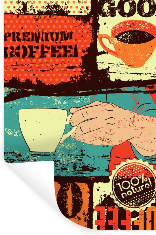 Muurstickers - Sticker Folie - Koffie - Vintage - Koffiekop - Collage - 20x30 cm - Plakfolie - Muurstickers Kinderkamer - Zelfklevend Behang - Zelfklevend behangpapier - Stickerfolie
