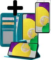 Hoesje Geschikt voor Samsung A52s Hoesje Book Case Hoes Wallet Cover Met Screenprotector - Hoes Geschikt voor Samsung Galaxy A52s 5G Hoesje Bookcase Hoes - Turquoise