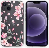 iMoshion Hoesje Geschikt voor iPhone 13 Hoesje Siliconen - iMoshion Design hoesje - Roze / Transparant / Blossom Watercolor