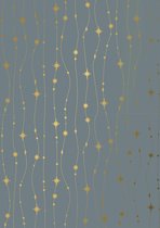 Kerstcadeaupapier Stars Falling Grey Gold- Breedte 50 cm - 200m lang