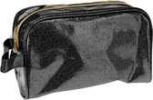 Toilettas/make-up tas glitter zwart 25 cm - Reis toilettassen/etui - Handbagage
