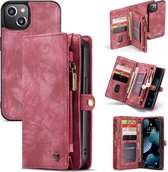 Caseme - vintage 2 in 1 portemonnee hoes - Geschikt voor iPhone 13 Mini - Rood