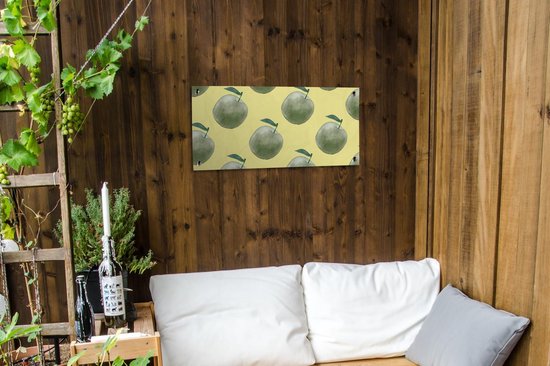 Poster de jardin Pommes - Vert - Jaune - 80x40 cm - Décoration murale Outdoor - Poster de jardin - Toile jardin - Poster clôture - Tableau jardin.