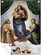 Tuinschilderij Sixtijnse Madonna - Raphael Rafaello - 60x80 cm - Tuinposter - Tuindoek - Buitenposter