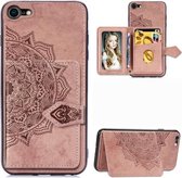 Voor iPhone SE 2020 Mandala Reliëf Magnetische Doek PU + TPU + PC Case met Houder & Kaartsleuven & Portemonnee & Fotolijst & Riem (Rose Goud)