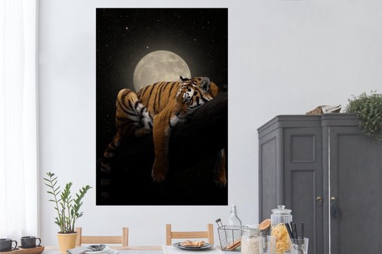 Affiche Tigre - Lune - Etoiles - 120x180 cm XXL