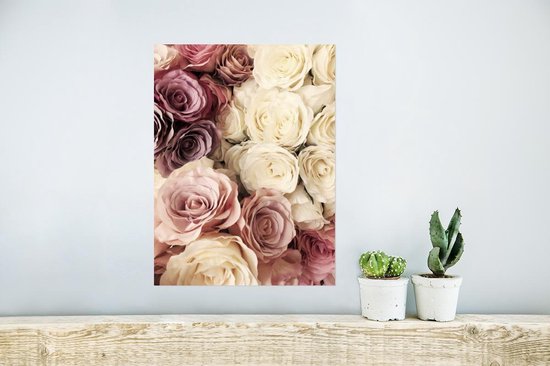 Affiche Roses - Wit - Vintage - 30x40 cm