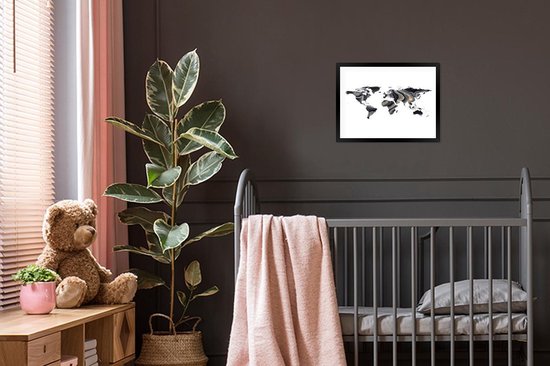 Affiche Zwart Wit - Wereldkaart - Or - Zwart Wit - 40x40 cm