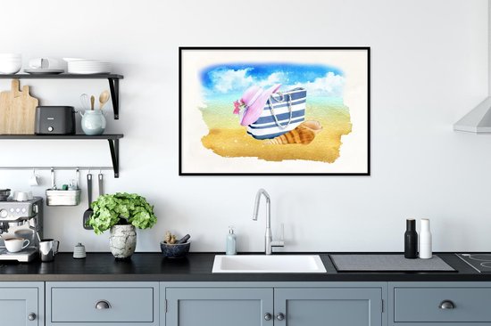 Cadre photo avec affiche - Sac - Chapeau - Coquillage - Plage - 120x80 cm - Cadre pour affiche