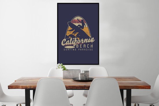 Affiche avec cadre Vintage - Surf - Planche de surf - 60x90 cm